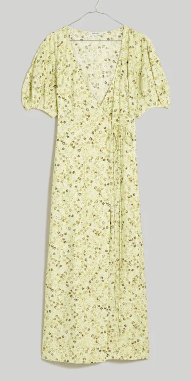 Madewell Puff-Sleeve Wrap Midi Dress in Floral Honeydew sz. 2
